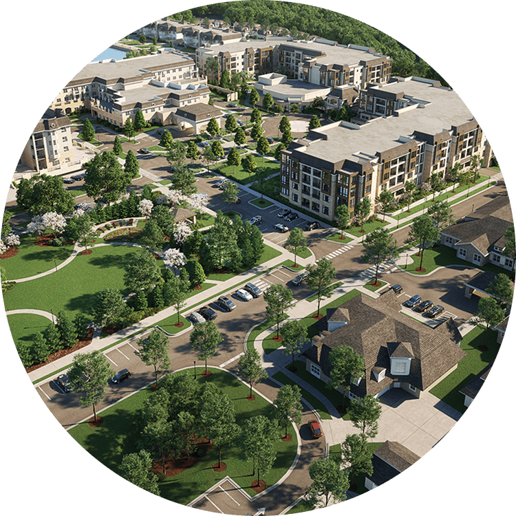 Birds-eye view of Searstone Retirement Community