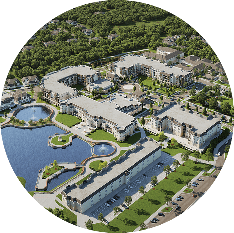 Overhead exterior view of Searstone Retirement Community