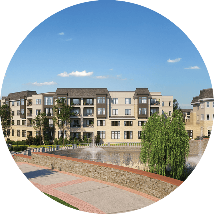 Exterior view of a walking path at Searstone Retirement Community