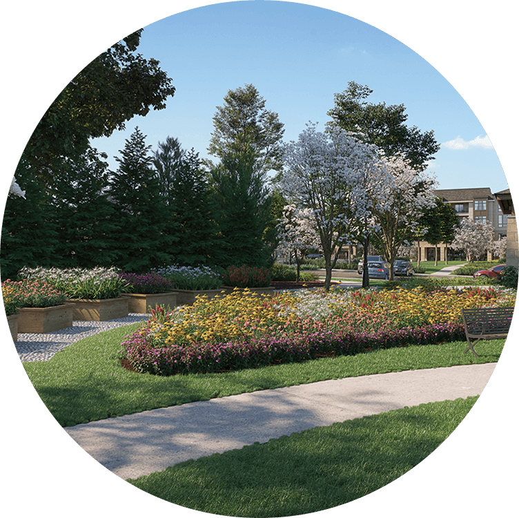 Beautiful blooming lanscaping at Searstone
