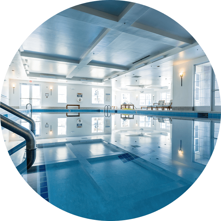 Indoor swimming pool at Searstone Retirement Community