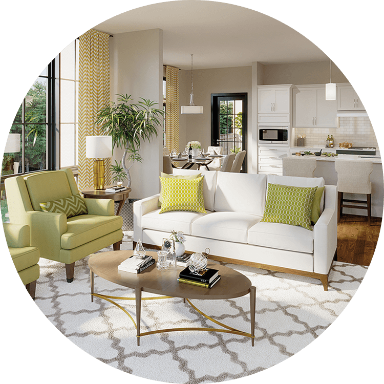 Senior apartment living room and kitchen