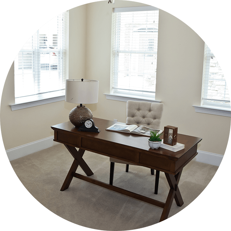 Desk in a senior living home at an independent living community