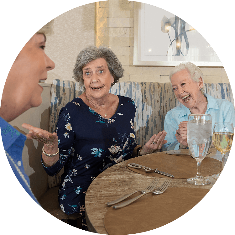 Senior women socializing over a glass of wine