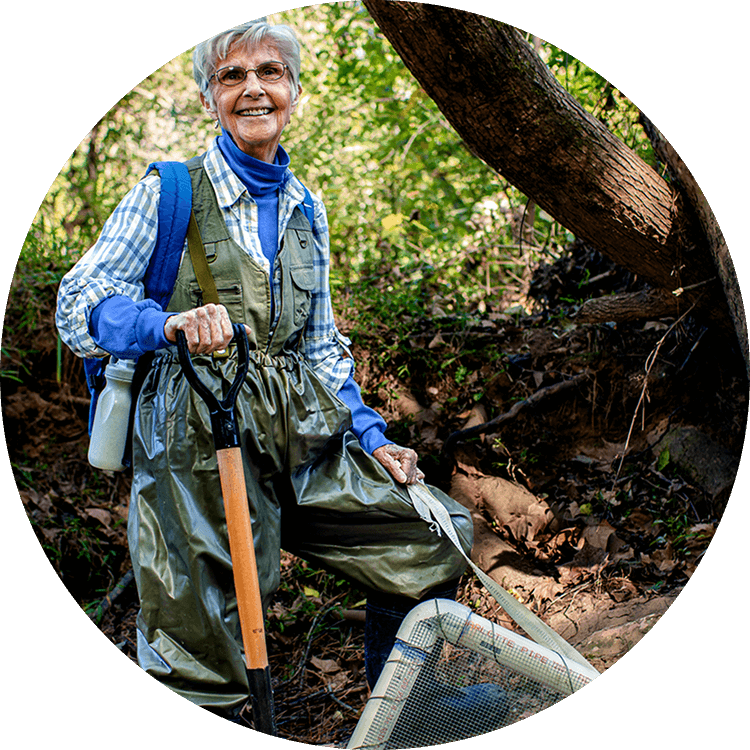 Senior woman fossil hunting