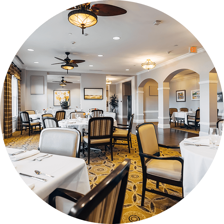 Dining area for senior living dining at Searstone