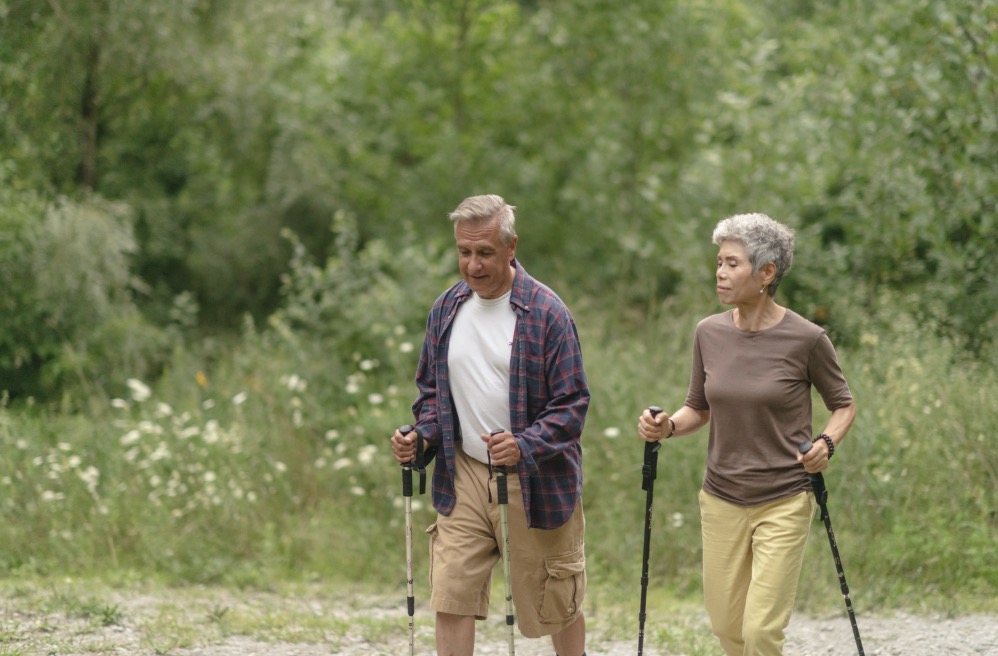 Senior couple hiking in North Carolina